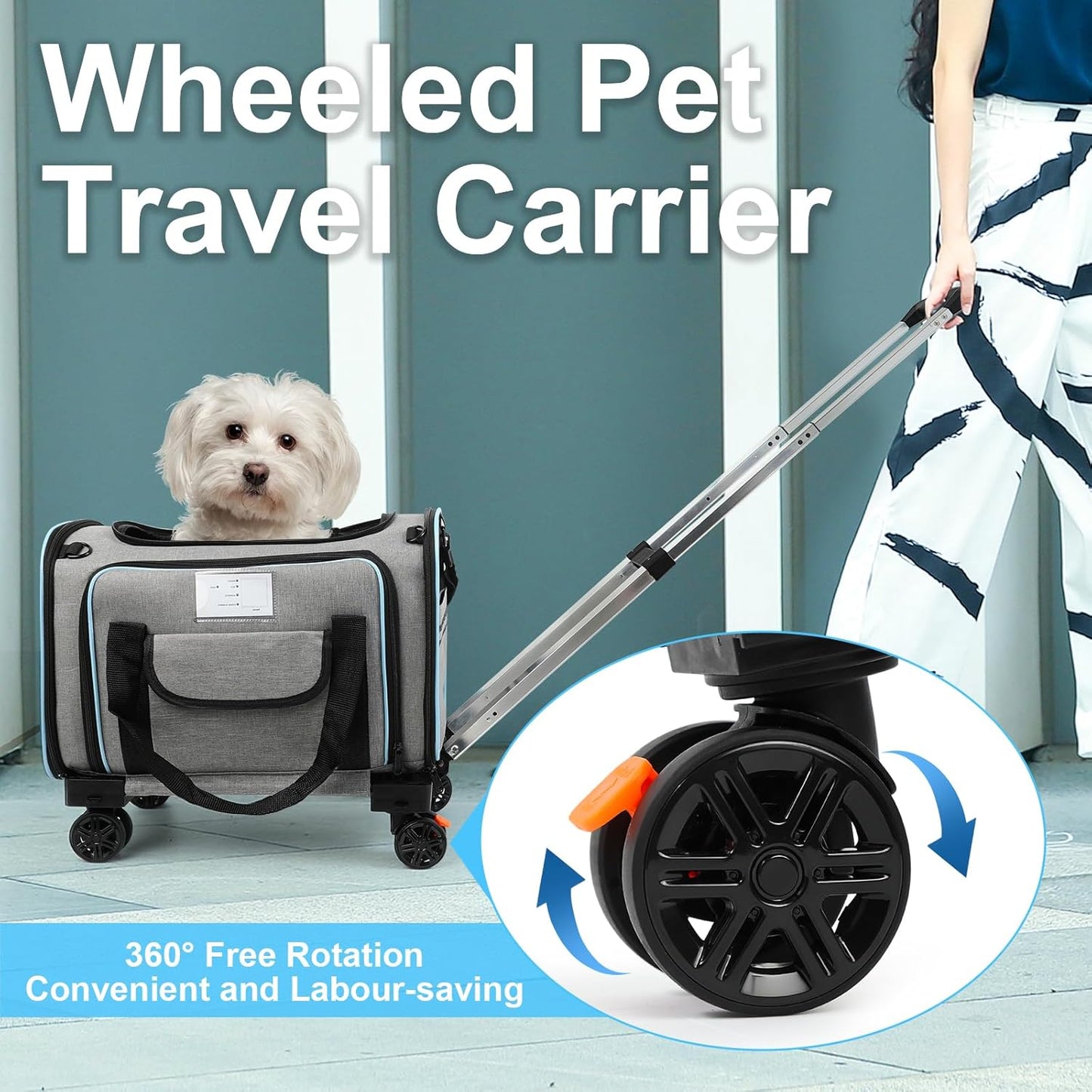 Pet Carrier Airline Approved, Expandable Pet Cat Carriers with Wheels for Dogs, Airline Approved Cat Dog Carrier, TSA Approved Pet Carrier In Cabin, Pet Dog Cat Carrier Soft, Cat Travel Carriers(Grey)