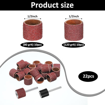 22 Pcs Nail Grinder Replacement Kit, Dog Nail Smoother Sanding Drum Set Dog Claw Grooming Trimmer Supplies Care Rotary Tool, 2 Sizes(1/2 Inch 80 Grit and 120 Grit)