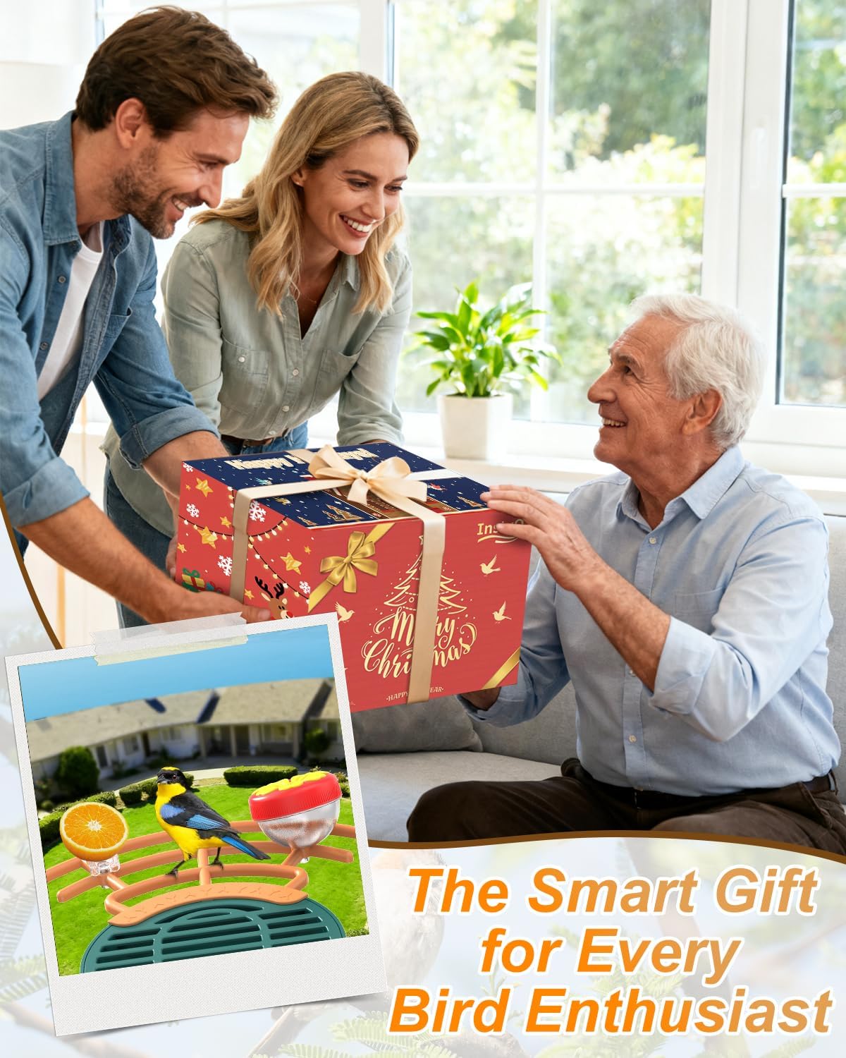 Bird Feeder with Camera, 2K HD Camera Birds Feeder with AI Bird Recognition, Solar Powered Smart Birdfeeder with App Control, Color Night Vision, Gift Box Package, Easy Install & Family Sharing