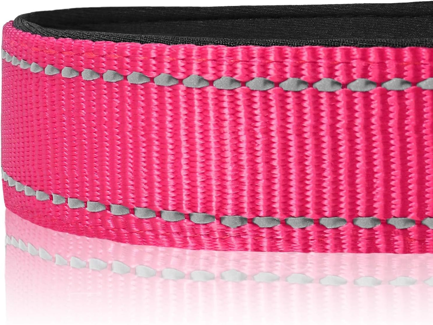 Joytale Reflective Dog Collar,Soft Neoprene Padded Breathable Nylon Pet Collar Adjustable for Medium Dogs,Hotpink,M