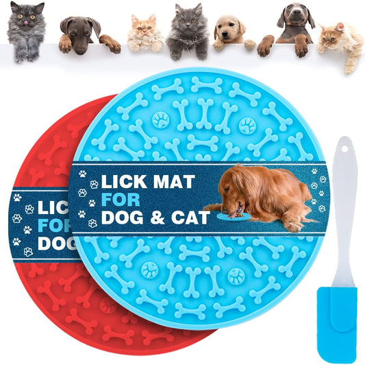 Dog Lick Pad, Pet Bathing Grooming Distraction Wall Mounted Silicone Slow Feeder Mat with Strong Suction, 2 Pack