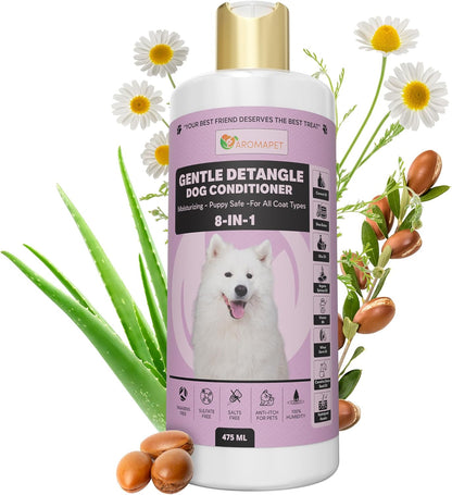 Gentle Detangle Dog Conditioner – 8-in-1 Leave-in Moisturizing Formula | Puppy Safe | Detangles & Softens Fur | 475 ml | for All Coat Types