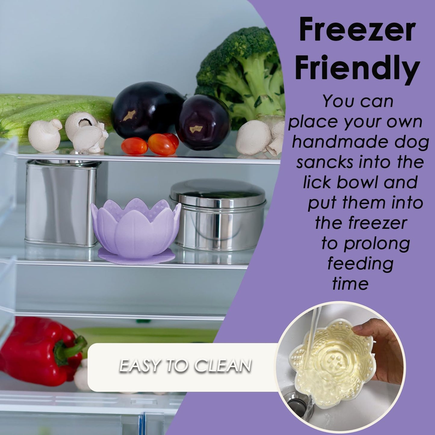 Dog Lick Bowl,Anxiety Relief Slow Feeder Dog Lick Mat Treat Dispenser, Non-Slip Licking Bowl Enrichment Toys for Small Medium Breeds Dogs (Purple, 12x12x7.6CM)