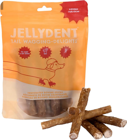 Jellydent Tail Wagging Delights – 4.5” Bovine Chew Sticks, High Protein, Single Ingredient Dog Treat, Collagen Sticks for Dogs, Highly Digestible, 5.15 oz, 10 Count