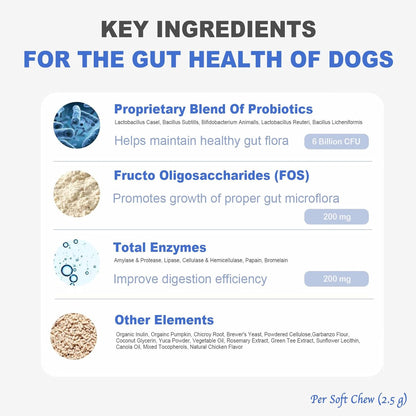 Probiotic Chews for Dogs - Chicken Flavor, 100 Soft Chews, with 6 Billion CFU Probiotics, Enzymes, Organic Pumpkin & Inulin - Digestive & Immune Support for Dogs
