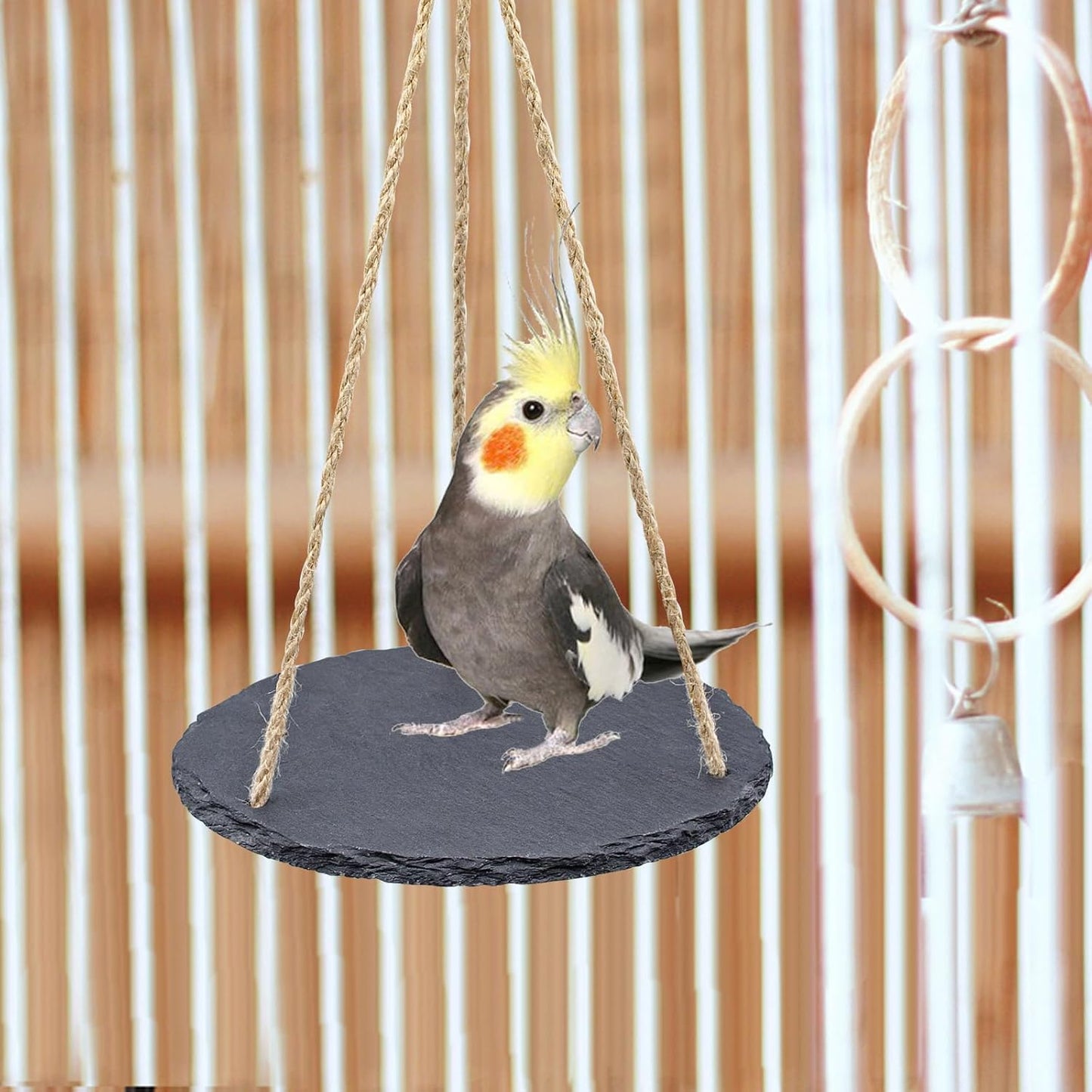 Bird Toys, Swing Perch Toys with Slate Rock and, Bird Playground, Cage Accessories for Budgies, Cockatiels, Lovebirds, Green Cheeks, Small to Medium Birds