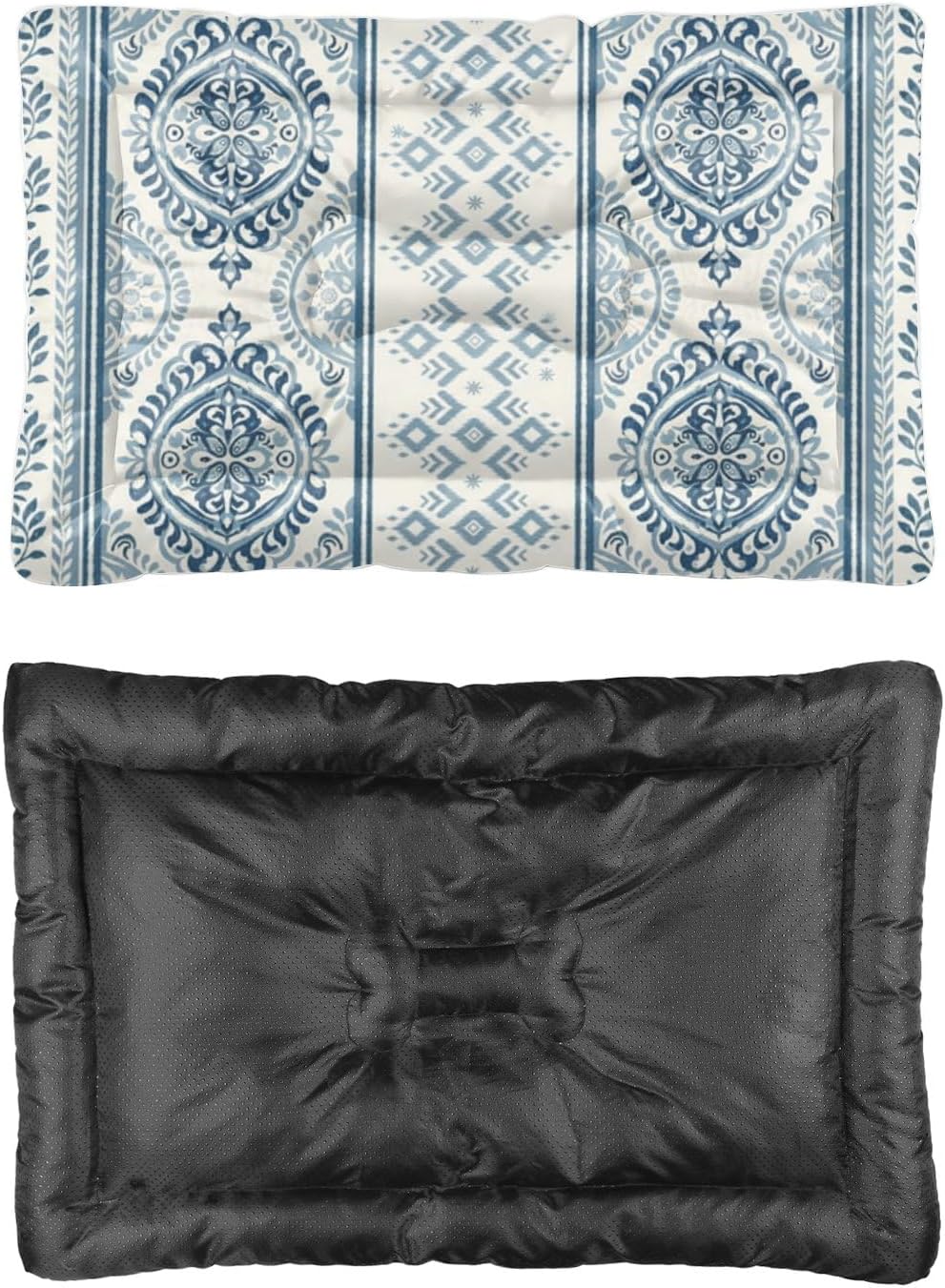 Blue Damask Stripe Washable Dog Bed for Crate Dogbed Mat Pet Crate Pad Pet Bed for Washable Non-Slip Dog Beds Crates Medium Size Tear-Resistant Mat Puppy Indoor Outdoor 36X24 Inch