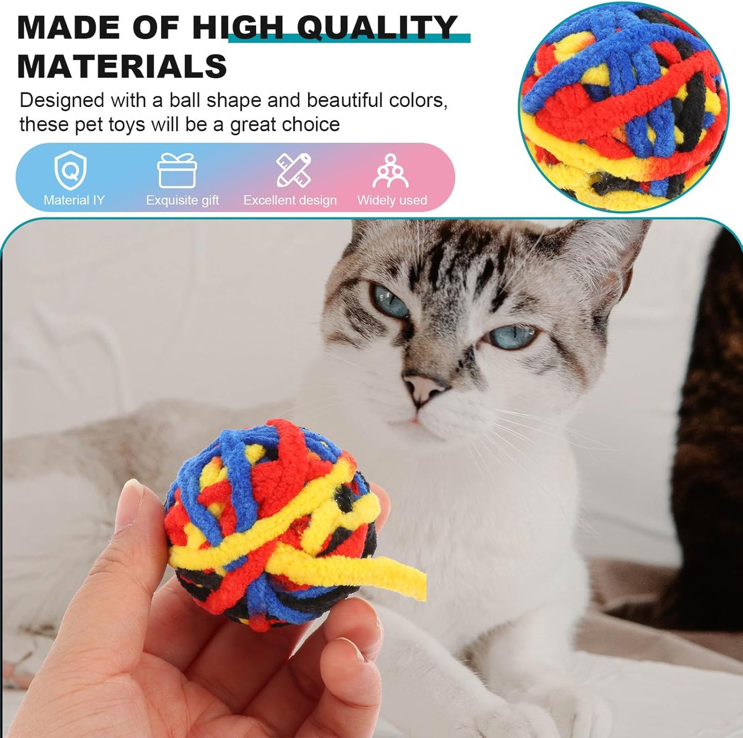4Pcs Handmade Polyester Cat Balls with 40Cm Tail Bite-Resistant Indoor Scratcher for Kitten Play and Exercise Random Style
