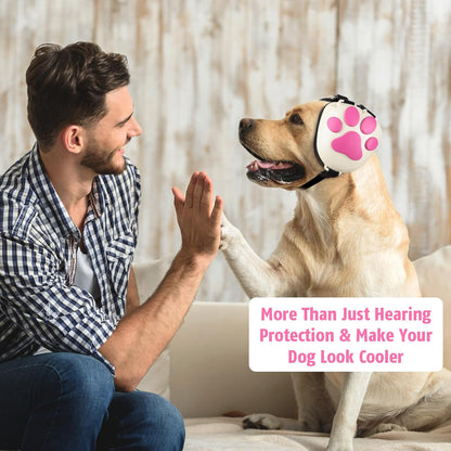Upgraded Dog Ear Muffs for Noise Protection - 22dB NRR Noise Cancelling Headphones with Dog Paw Design, Calming Earmuffs for Thunder, Fireworks & Hunting (XL, White-Pink)