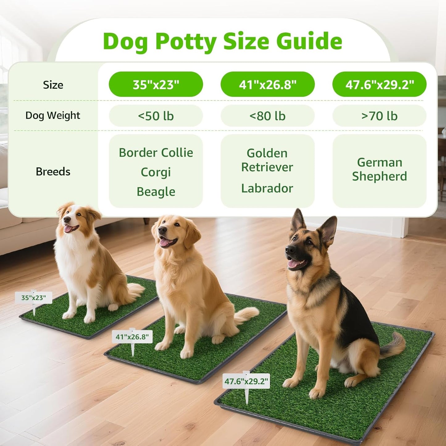 LOOBANI 35x23in Large Dog Litter Box: Dog Grass Pad with Tray with 2×Artificial Grass Pads + 1×Drainage Grate - Quickly Absorbent Portable Patio Potty for Balcony Apartment Indoor Outdoor Use