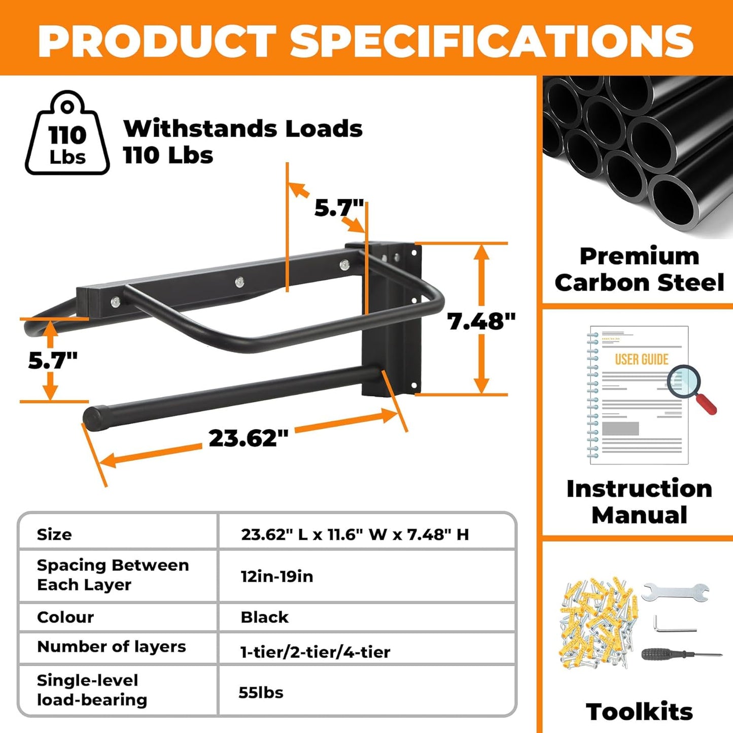 4 Pack Saddle Rack with Pad Bar,Heavy Duty Wall Mounted Saddle Rack, Saddle Stand Detachable for Western Style Saddles,Horse Tack Storage,Black