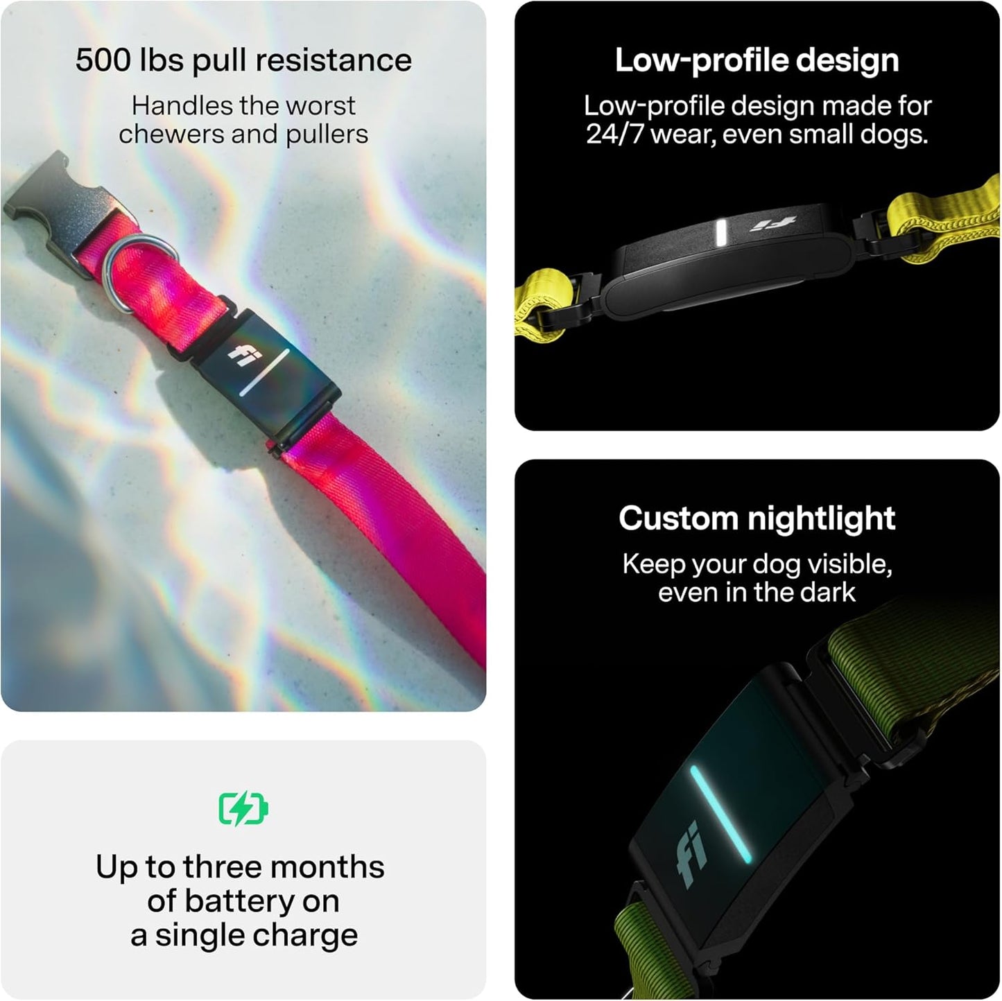 New Fi Series 3+ Smart Dog Tracker Collar [12 Month Membership Included] GPS Tracker for Dogs with Health & Behavior Monitoring, Escape Alerts, Waterproof, LED, Apple Watch Compatible (Gray, Medium)