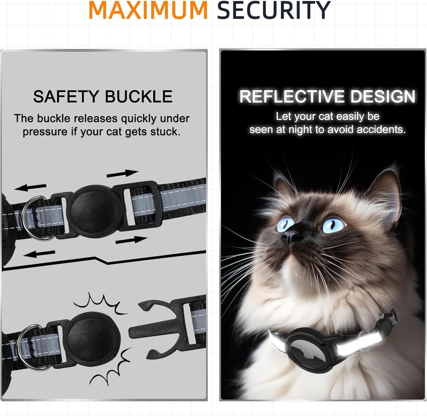 Airtag Cat Collar Breakaway, Odokele Reflective Cats Collars with Apple Air Tag Holder for Kitten, Cat GPS Tracker Adjustable Collars with Safety Quick Release Buckle for Kitties and Puppies, Black