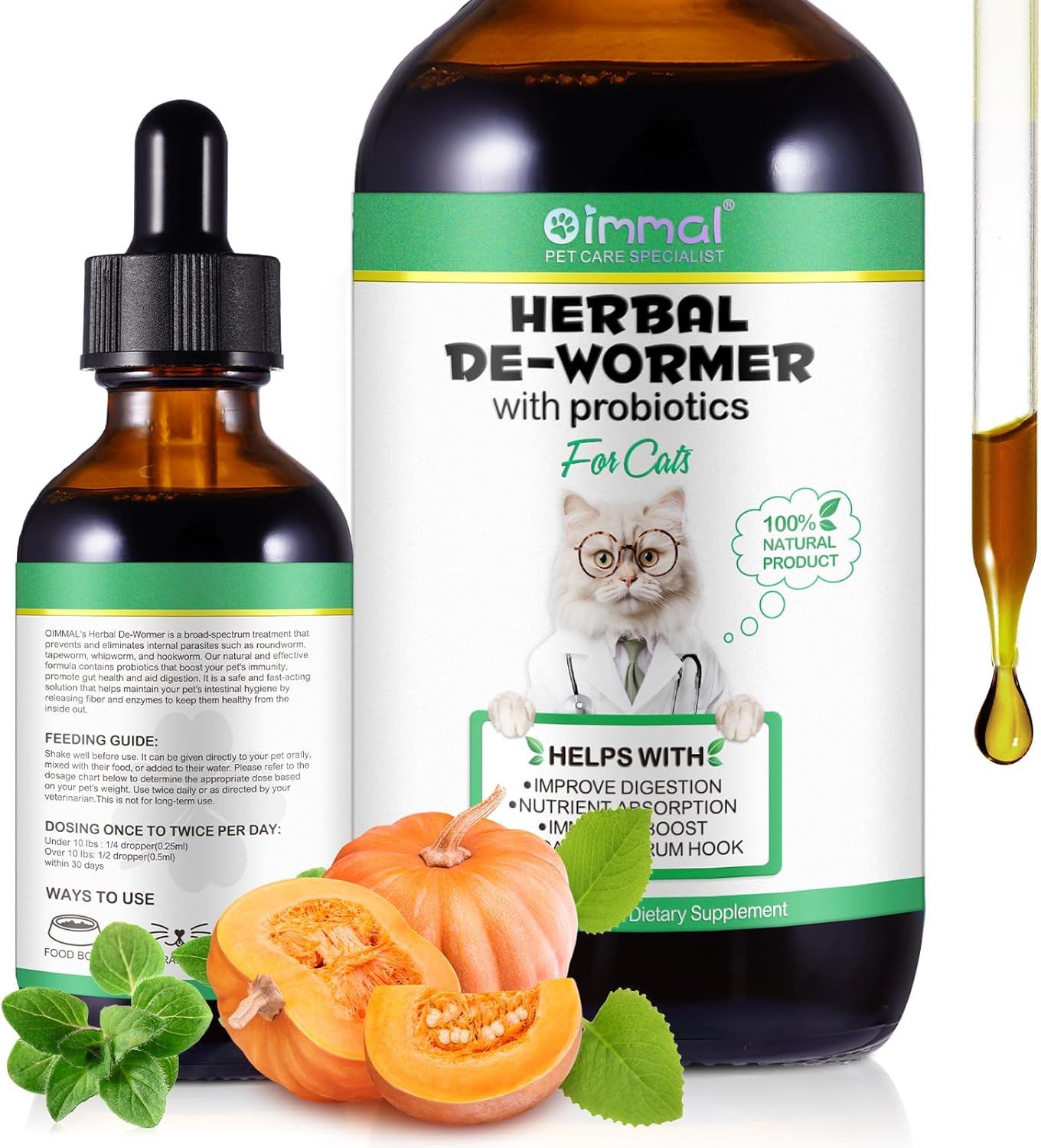 Specifically Formulated for Cats, Cats Natural Broad Spectrum Treatment, Herbal Cleanse, Digestive Support for All Cat Breeds, Gut Health, Puppy & Kitten, Supplement Drops