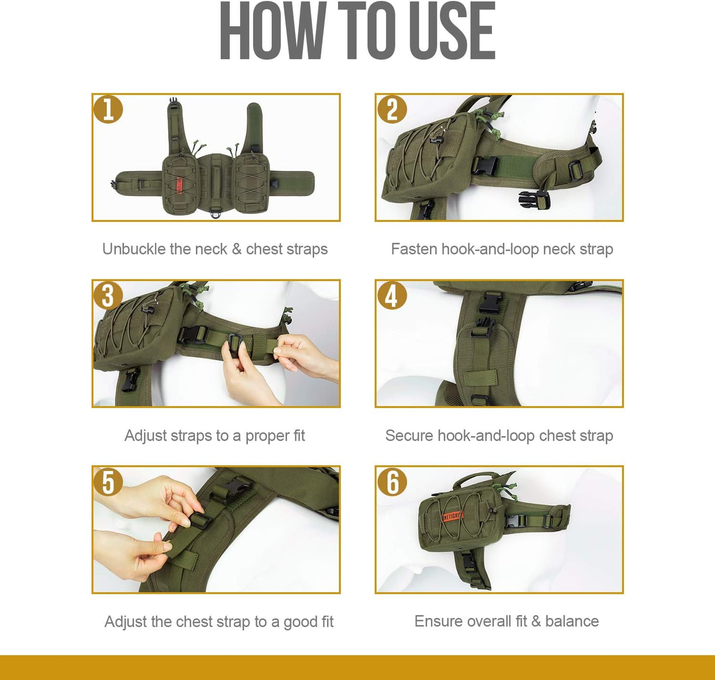 ONETIGRIS Dog Backpack for Hiking Nylon Dog Harness Backpack with Side Pockets for Large Dog with 17"-23.5" Neck Girth and 25"-31" Chest Girth (Green, Medium)