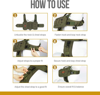 ONETIGRIS Dog Backpack for Hiking Nylon Dog Harness Backpack with Side Pockets for Large Dog with 17"-23.5" Neck Girth and 25"-31" Chest Girth (Green, Medium)