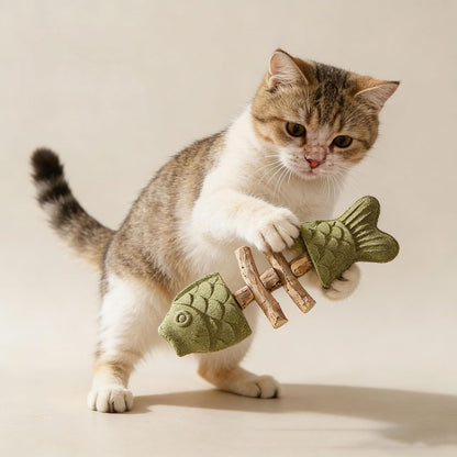 Purrident - Fix Cat Dental Health, Natural Dental Chew for Cats, Fishbone Shape Cat Teething Toy with Catnip, Durable Feline Tooth Care Tool for Indoor & Adult Cats (3PCS-D)