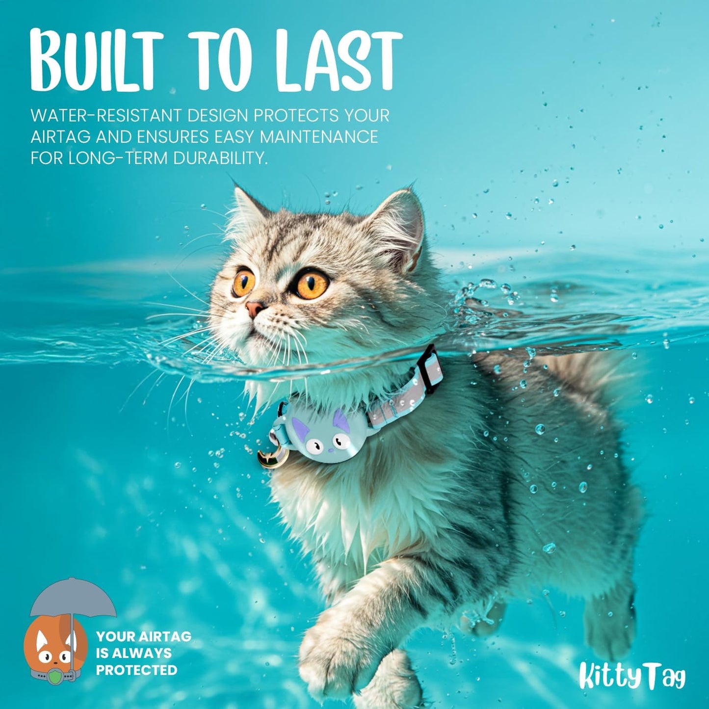 Cat Collar with Airtag Holder, Breakaway Air Tag Collar for Apple airTag, Reflective & Luminous Design, Waterproof GPS Tracker for Cats and Kittens, Includes Bell, Turquoise (9-12")