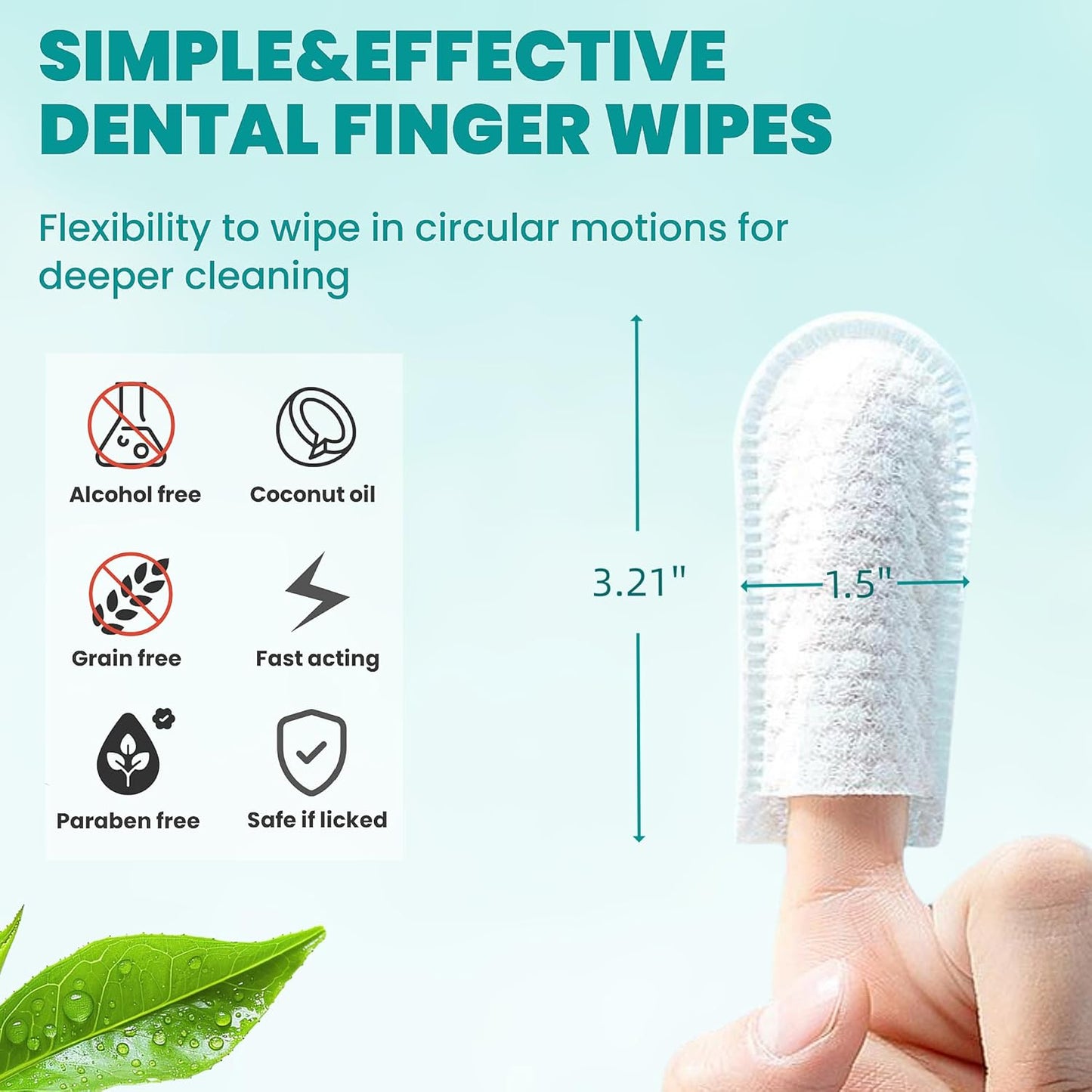 Dental Care Finger Wipes 60 Counts,Teeth Cleaning Finger Wipes for Dogs & Cats,Reduces Plaque & Freshens Breath, Mint Scent