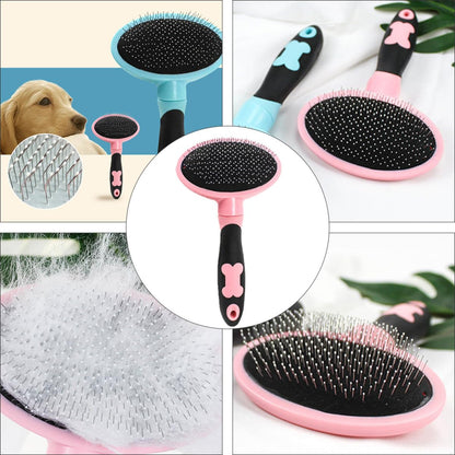 Pet Grooming Brush for Cats and Dogs, Pink Pet Comb Cleaning Tool with Soft Bristles for Indoor Fur Removal and Shedding Control