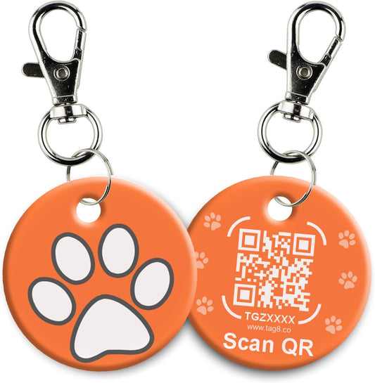 tag8 QR Code ID Tag for Dogs & Cats, Real-Time Scan Alerts, Online Pet Info Access, No Subscription or Fees, Durable Pet Tag for Collars - Orange