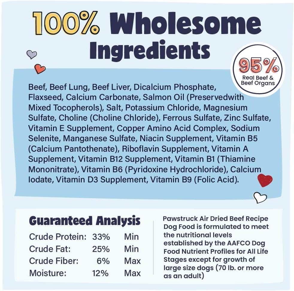 Pawstruck Air Dried Dog Food with Real Beef, Grain-Free, Made in USA, Non-GMO & Vet Recommended, High Protein Limited Ingredient Full-Feed for All Breeds & Ages, 2lb Bag
