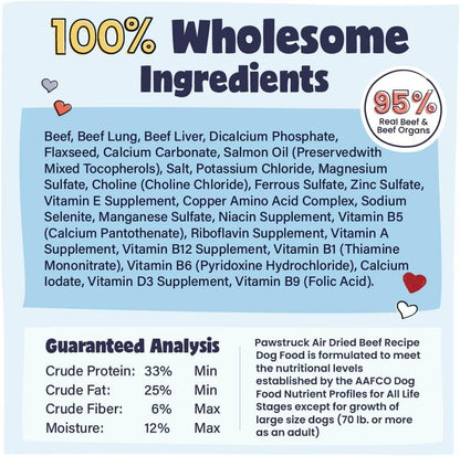 Pawstruck Air Dried Dog Food with Real Beef, Grain-Free, Made in USA, Non-GMO & Vet Recommended, High Protein Limited Ingredient Full-Feed for All Breeds & Ages, 2lb Bag