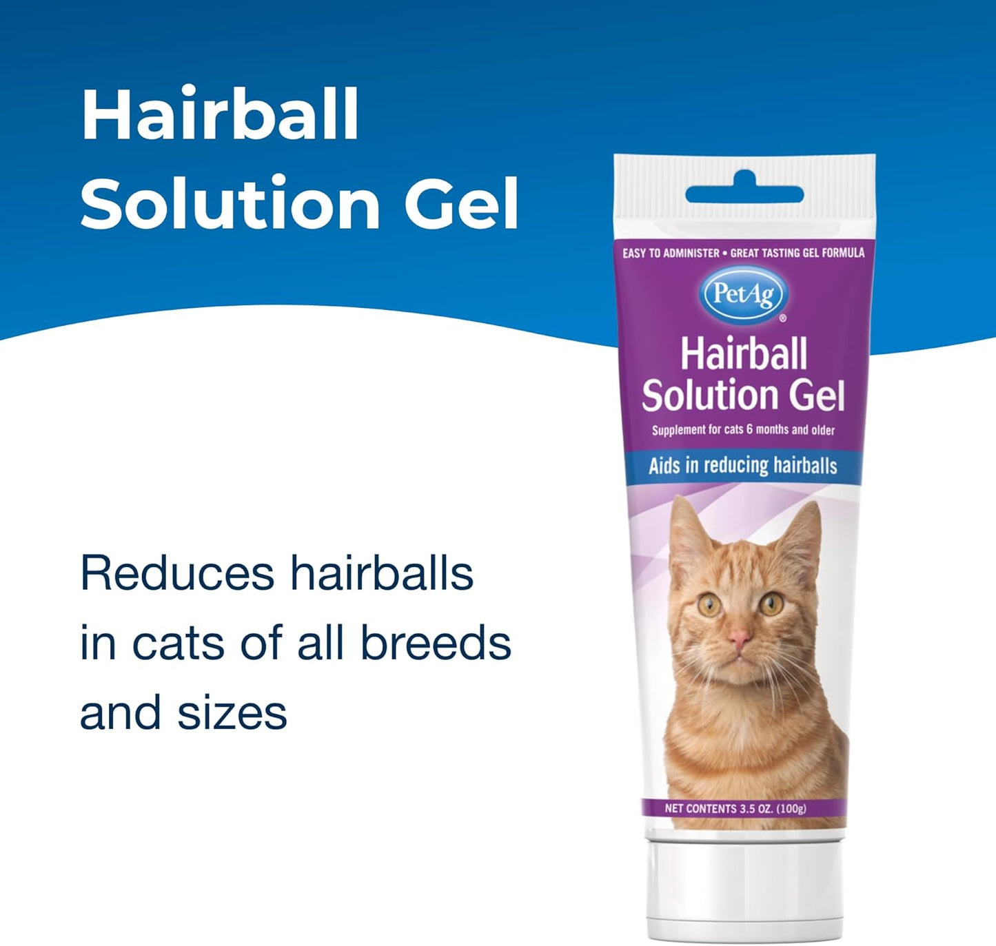 PetAg Hairball Solution Gel Supplement for Cats - 3.5 oz, Pack of 2 - Helps Prevent and Reduce Hairballs in Cats 6 Months and Older