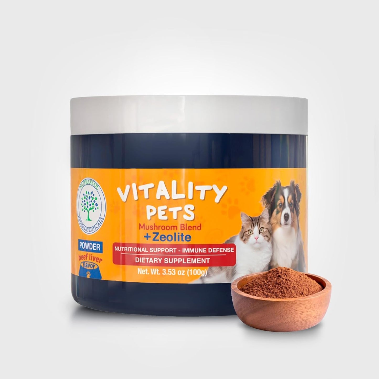 Vitality Pets – Natural Multivitamin Powder for Dogs & Cats with Zeolite clinoptilolite, Pumpkin & Mushroom Blend – Immune & Digestive Support – 100g for All Breeds & Sizes
