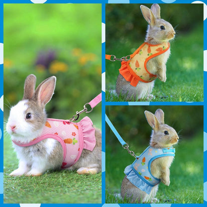 Pink Bunny Harness and Leash, Escape Proof Rabbit Harness and Leash Set, Cute Bunnies Vest Clothes Stuff Accessories - Also Suit for Ferret Kitten Puppy Small Animals, L(Adult Rabbit)