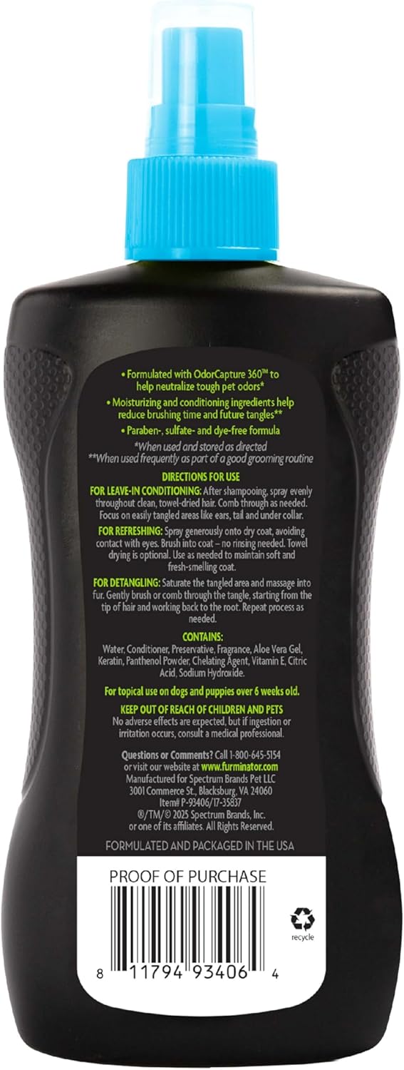 FURminator deTangling Leave-in Conditioner Spray, 8.5 Ounces, Lightly Scented, Gentle Ingredients Keep Coat and Skin Moisturized