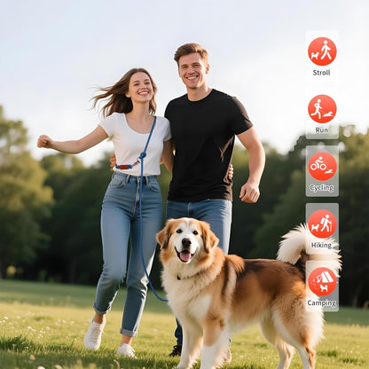 Tails & Tales Hands Free Dog Leash for Walking Running Training, Adjustable Lead Up to 9.8ft, Dogs Up to 125lbs, Crossbody, Dual Handle, Multifunctional, Double Attachment for 2 Dogs (Tapestry Blue)