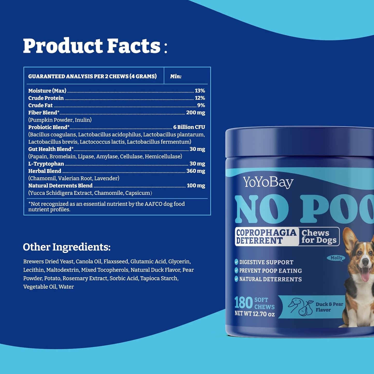 Product Image YoYoBay No Poo Chews for Dogs, Coprophagia Deterrent, Stool Eating Deterrent - with Probiotics, Fiber Blend, Natural Deterrent +Product Image YoYoBay Dog Eye Wipes for Tear Stain Remover