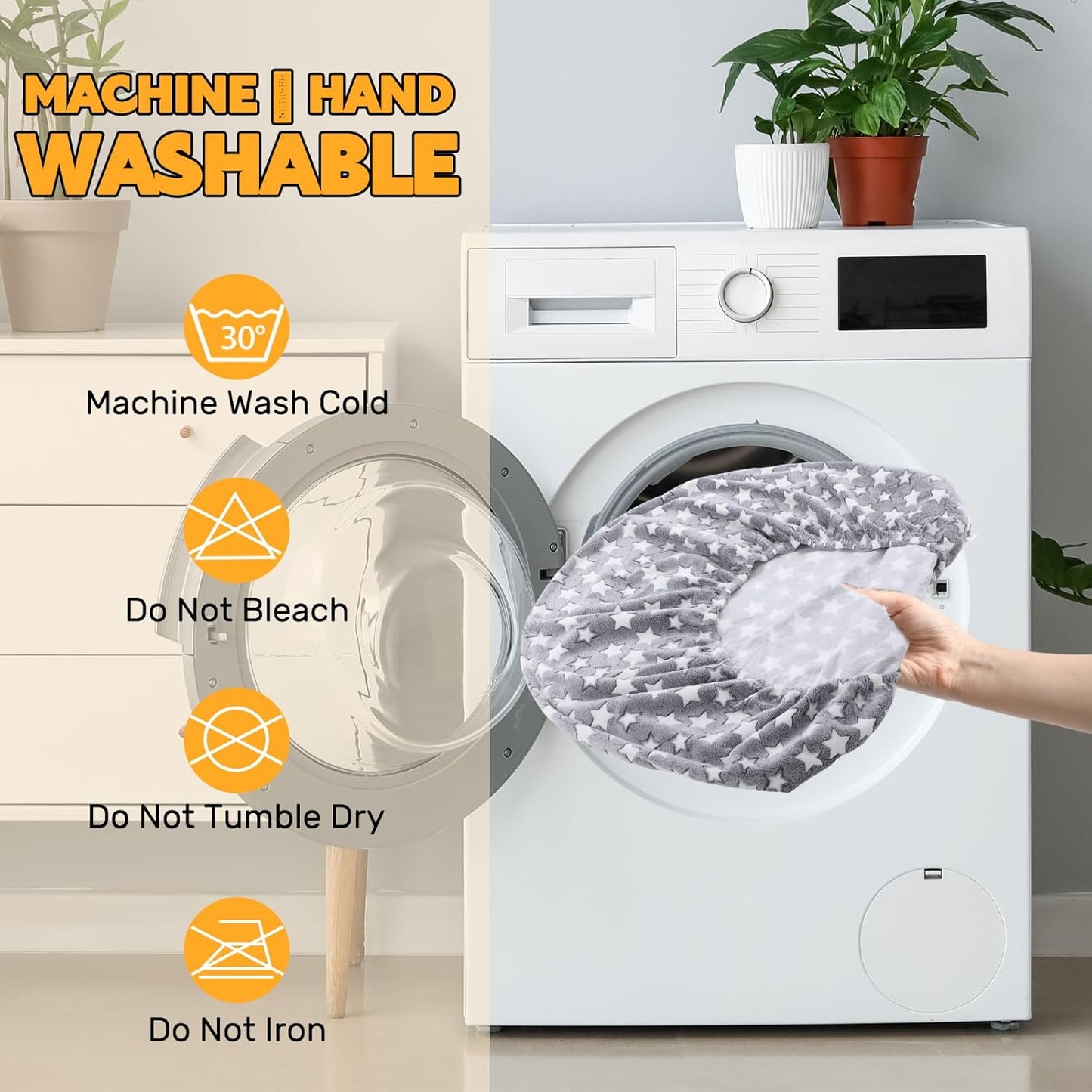 Youyole Washable Dog Bed Cover Replacement Waterproof Round Bed Cover for Dog Gray Soft Pet Beds Protector Sheet with Lovely Star Print for Donut Beds & Pet Couch (45 x 45 x 11 Inch)