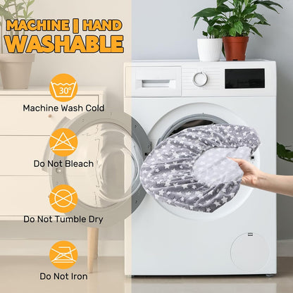 Youyole Washable Dog Bed Cover Replacement Waterproof Round Bed Cover for Dog Gray Soft Pet Beds Protector Sheet with Lovely Star Print for Donut Beds & Pet Couch (45 x 45 x 11 Inch)