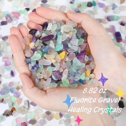 QINJIEJIE Fluorite Aquarium Gravel Rocks Decor Polished Tumbled Stones Chips Stone Crushed Healing Crystal Quartz Gemstone Bulk for Vase Filler Fish Tank Pea Gravel Fountain Potted 0.55lbs