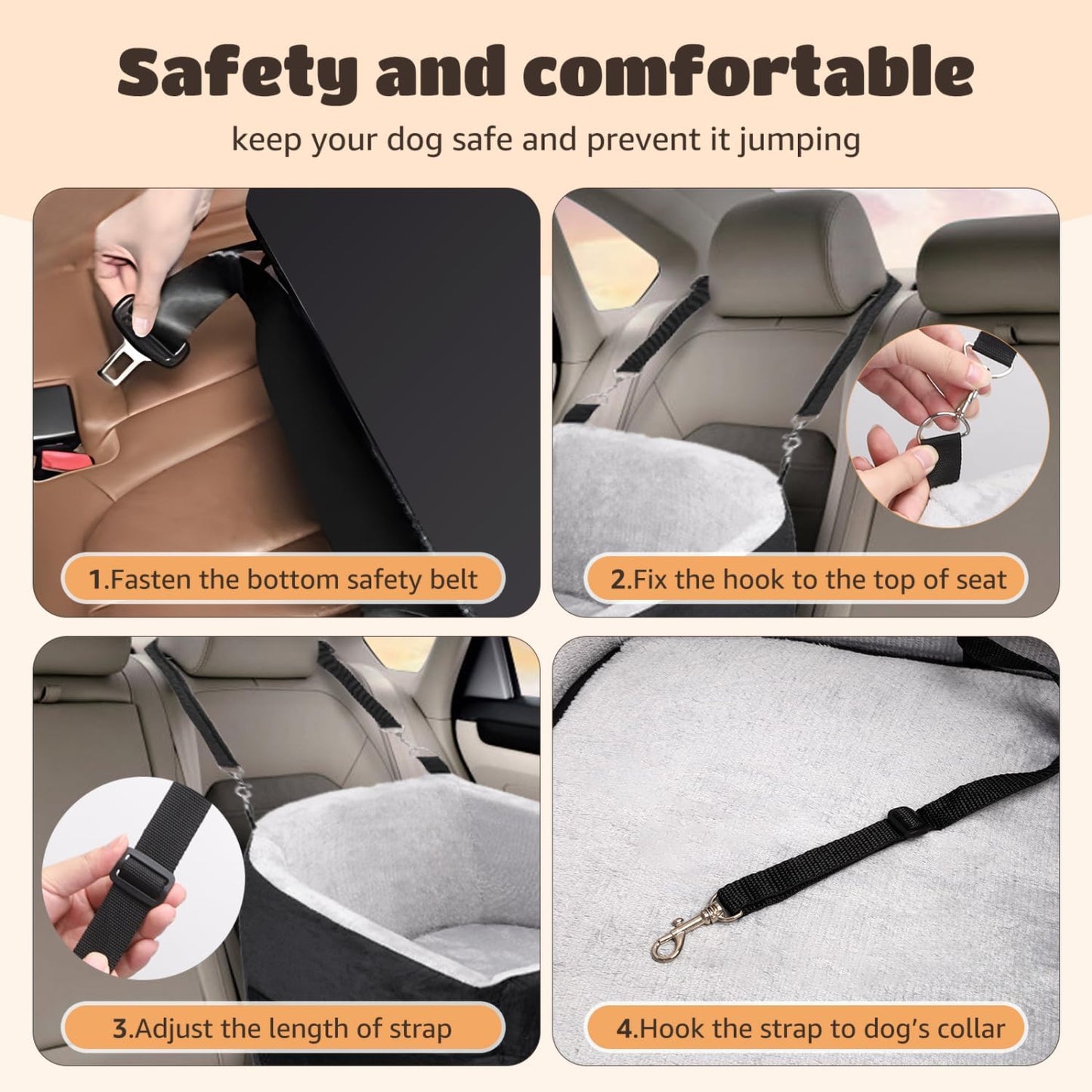 Nobleza Dog Car Seat, Warm Elavated Dog Booster Sofa Seat Non-Slip Travel Bed for Car Truck SUV with Adjustable Safety Buckle Storage Pockets, Washable Detachable Elevated for Small Medium Pet Outing