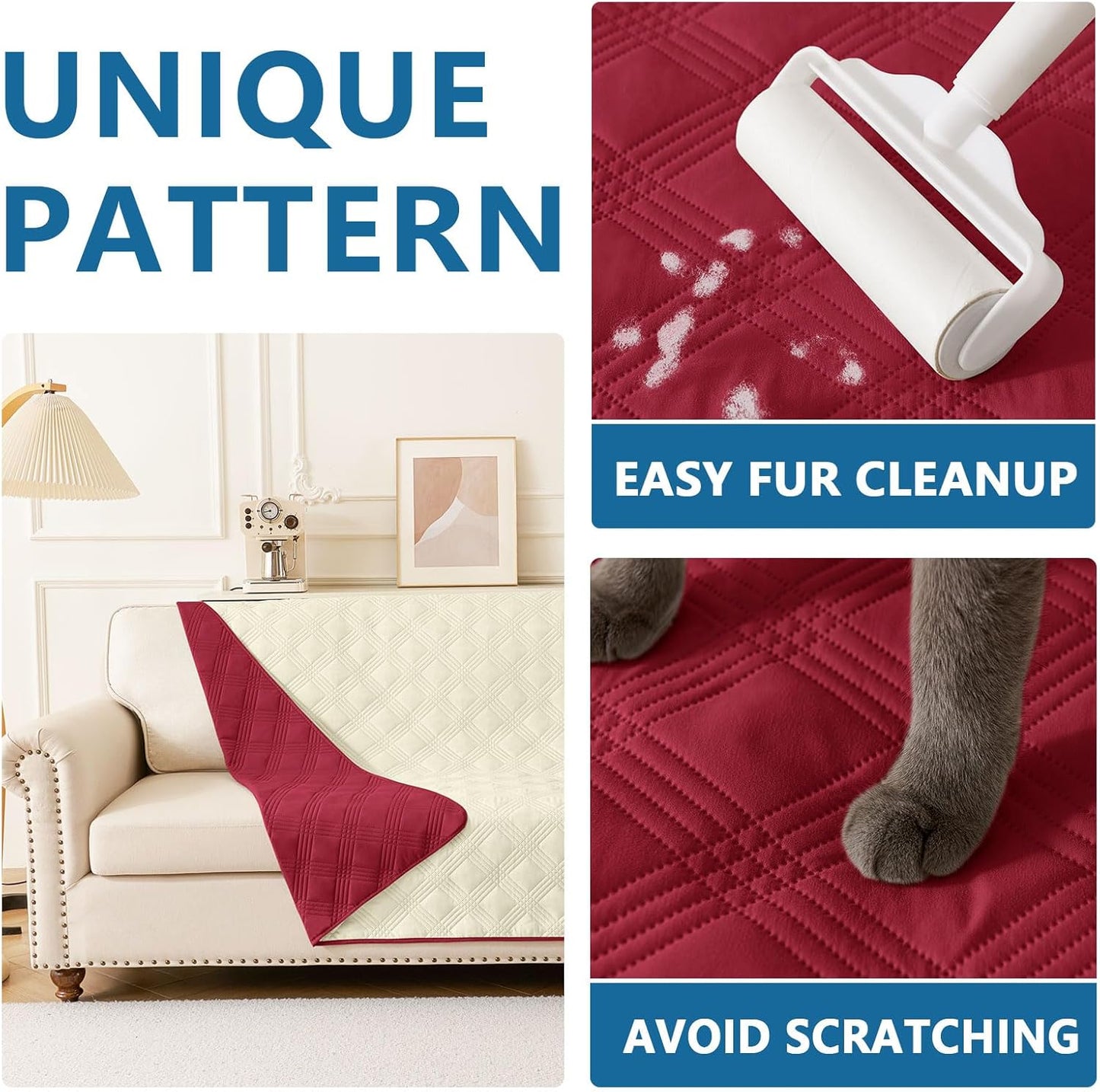 hyha Waterproof Dog Blanket, Reversible Pet Bed Blanket, Soft Sofa Couch Cover for Dogs Washable, Waterproof Pet Couch Covers for Sofa Puppy Cats Furniture Protector(30"x53", Wine Red/Beige)