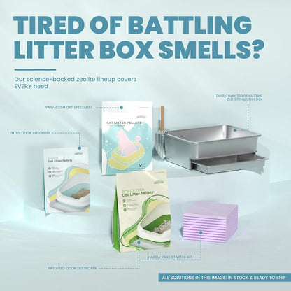 Cat Litter Pellets 14 lbs(3.5lbs×4), Generic Litter Refills Exclusively for Dual-Layer Litter Box Systems, Dehydrating Pellets, Zeolite, Long-Lasting Odor Control Non-climping