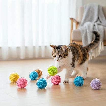 9 Pcs Fuzzy Cat Ball Toys Kitten Puff Balls Safe Pom Pom Balls for Indoor Cats 2-inch Colorful Cats Toy Ball Soft Catss Poms Kitten Chasing Toys with Bell for Catss Kittens Pet Exercising Playing