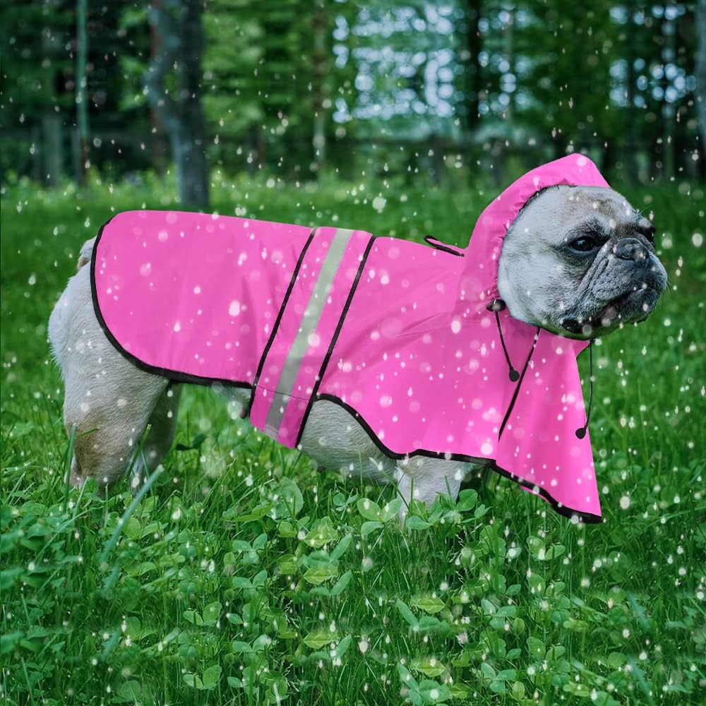 Waterproof Dog Raincoats - Hooded Raincoats for Dogs, Adjustable Reflective Dog Rain Coat, Windproof Dog Rain Jacket Pet Rain Slicker Poncho for Small, Medium, Large Dogs (Medium, Pink)