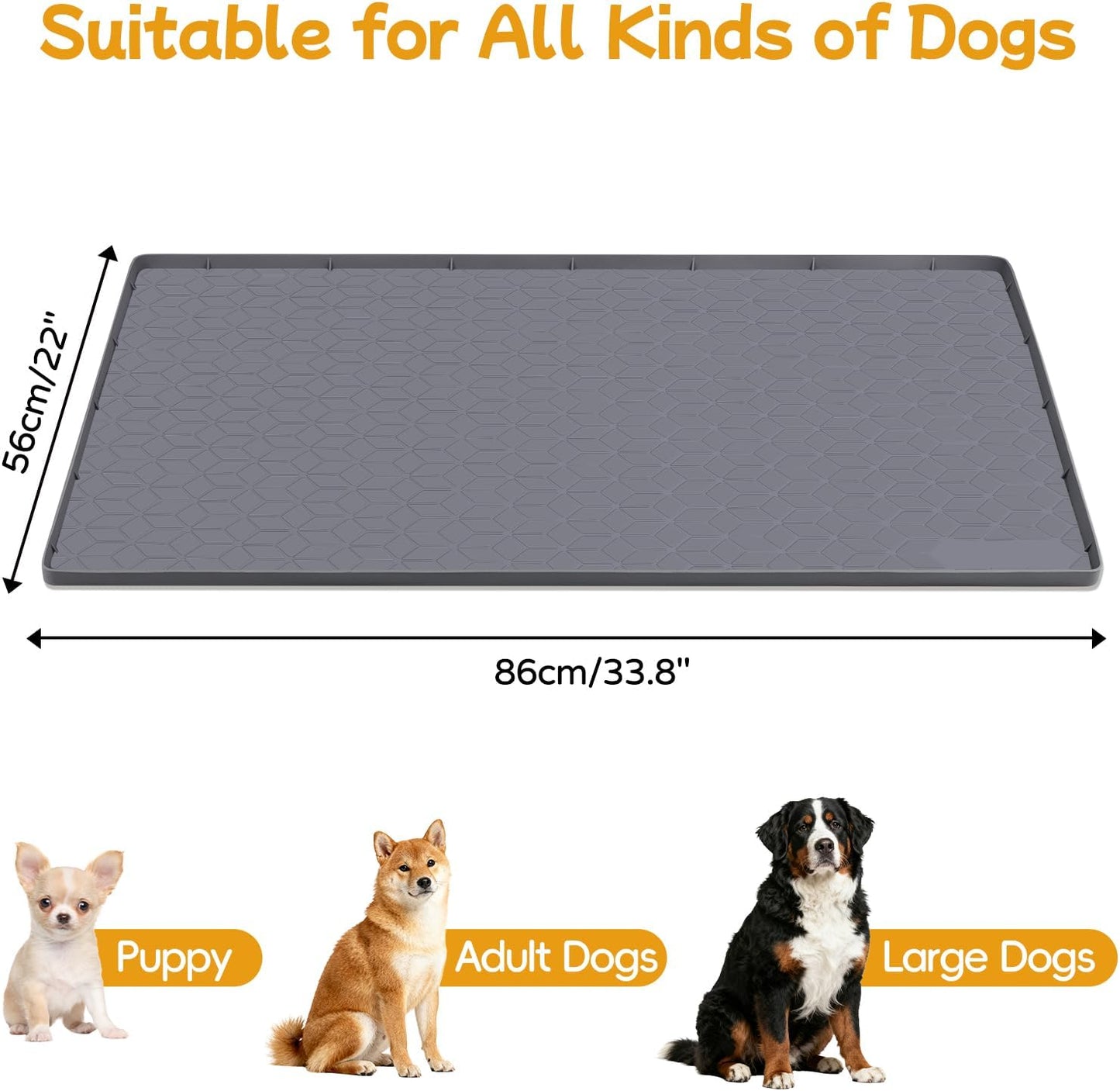 Lanstics Dog Food Mat, 34" x 22" Large Silicone Mat Dog Feeding Mat with Raised Edge Non-Slip Pet Feeding Mat for Food and Water Bowl, Easy to Clean, Floor Protection (Gray)
