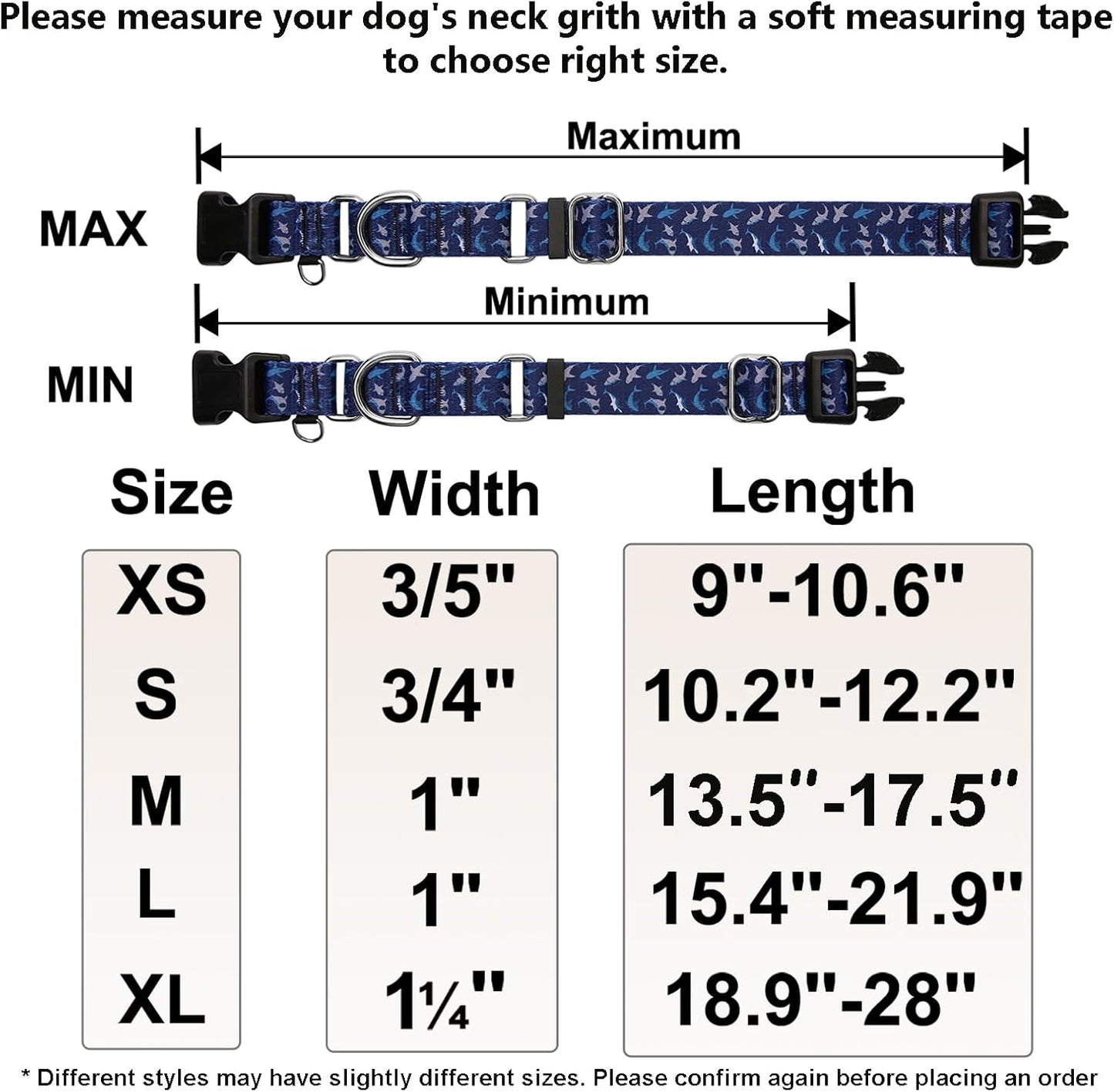 Martingale Collar for Dogs with Buckle Heavy Duty Boy Dog Collar for Medium Dogs, Deep Blue Shark