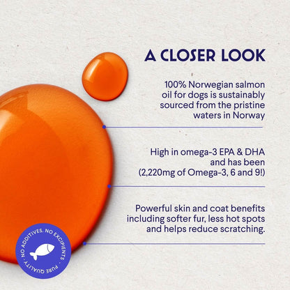 Premium Salmon Oil for Dogs – Pure Norwegian Salmon Oil High in Omega 3 EPA & DHA -Powerful Fish Oil for Dogs Skin & Coat, Hip & Joints, Allergies & Itchy Skin – Omega 3 Fish Oil for Dogs-16oz Liquid