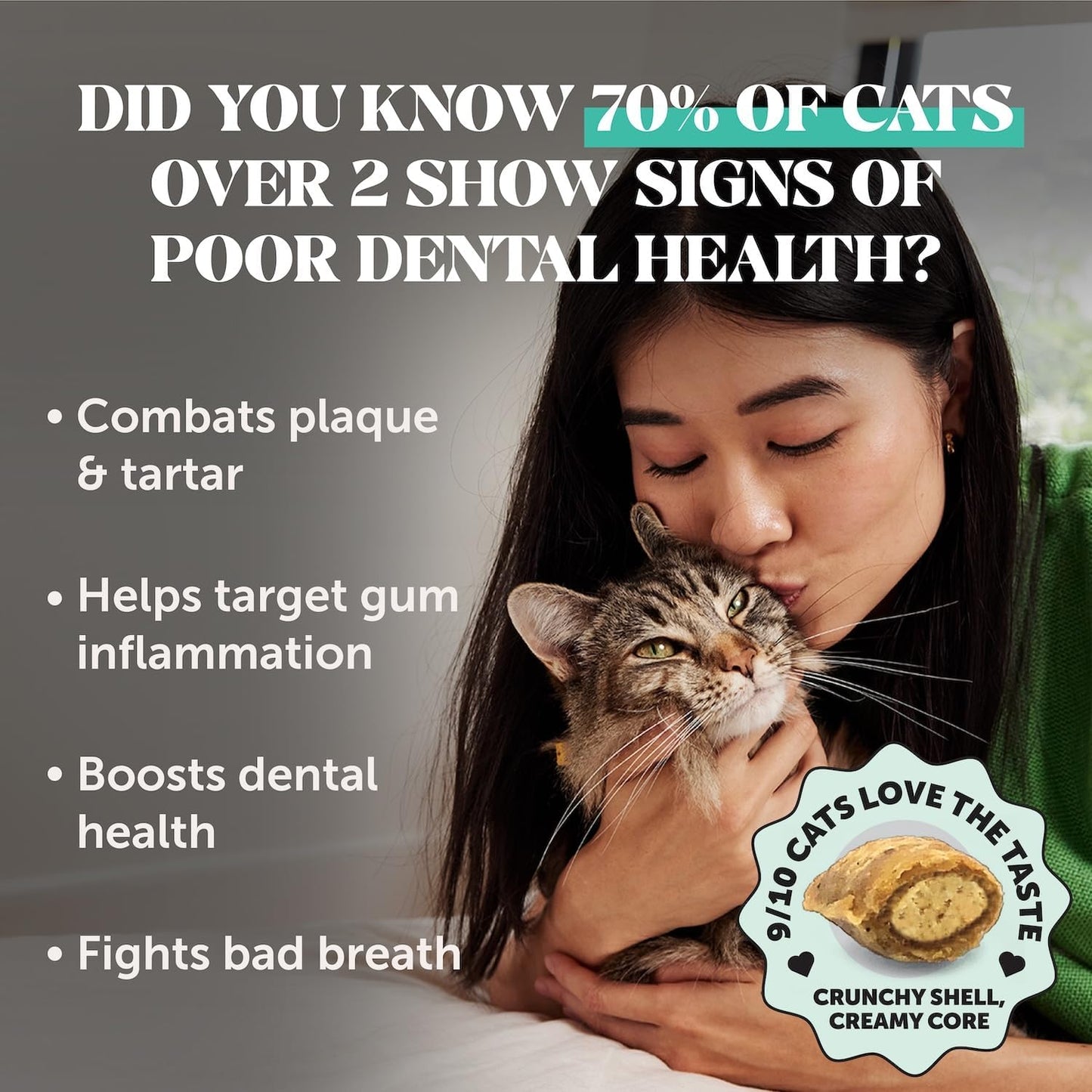 Fresh Breath Dental Bites for Cats – Crunchy & Creamy Cat Dental Treats for Fresh Breath, Tartar & Plaque Control – Dual-Texture Cat Oral Care Bites for Bright Teeth & Healthy Gums – 30 Day Supply
