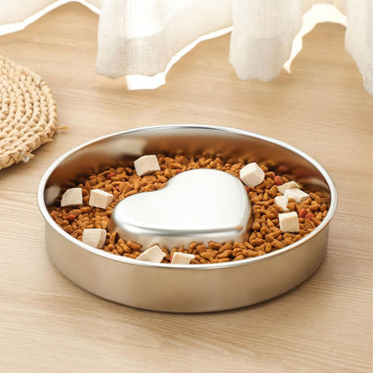 Pssopp Pet Slower Food Feeding Bowls, Stainless Steel Heart Shaped Maze Dog Feeder for Large Medium Small Breeds Pets Slow Down Eating