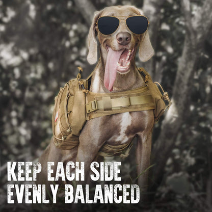 OneTigris Dog Backpack for Medium & Large Dogs, Nylon Backpack for Dogs Tactical Pet Backpack with Side Pockets for Hiking Walking Training Running (Brown, Large)