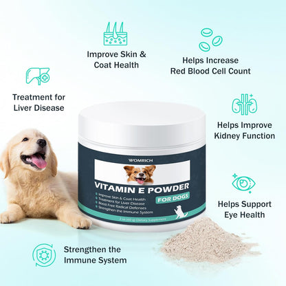 Vitamin E for Dogs, Dog Vitamins E, Vitamin E Powder Promote Cardiovascular Health & Cell Membranes, Boost Dog Immune System, Improve Skin & Coat Health, Treatment for Liver Disease, for All Dogs, 60g