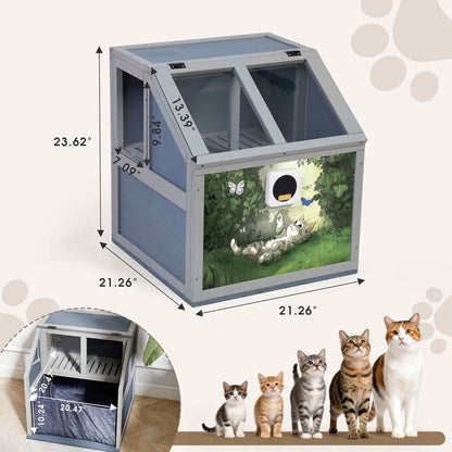 2-Tier Wooden Cat Litter Box Enclosure, Cat Toilet with Air Purifier, Openable Top, Litter Bags, Scoop, Low-Tracking, Odor Control, Kitty Litter House Cabinet Furniture, Gray