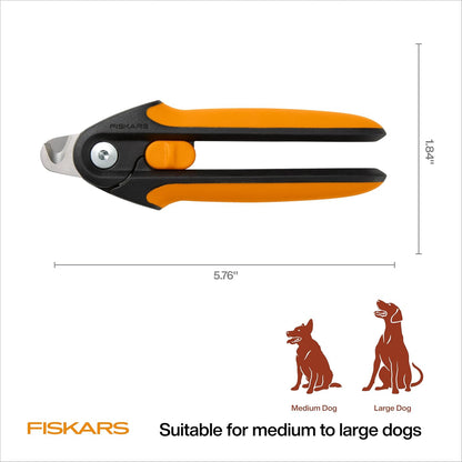 Fiskars Pet Large Nail Clippers, Cat and Dog Nail Trimmers for Grooming, Pet Supplies with Semi-Circular Blade & SoftGrip Handle with Safety Lock, 5.75”, Orange/Black